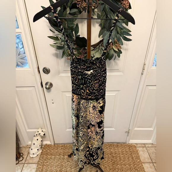 Santiki Boho Tropical Floral Print Patchwork Halter Sundress L - Picture 2 of 15